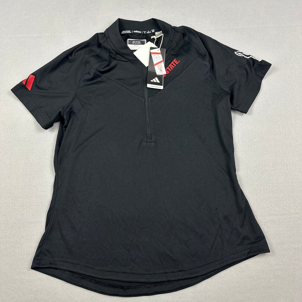 NC State Wolfpack Polo Shirt Women Medium Black Adidas 1/4 Zip Short Sleeve M